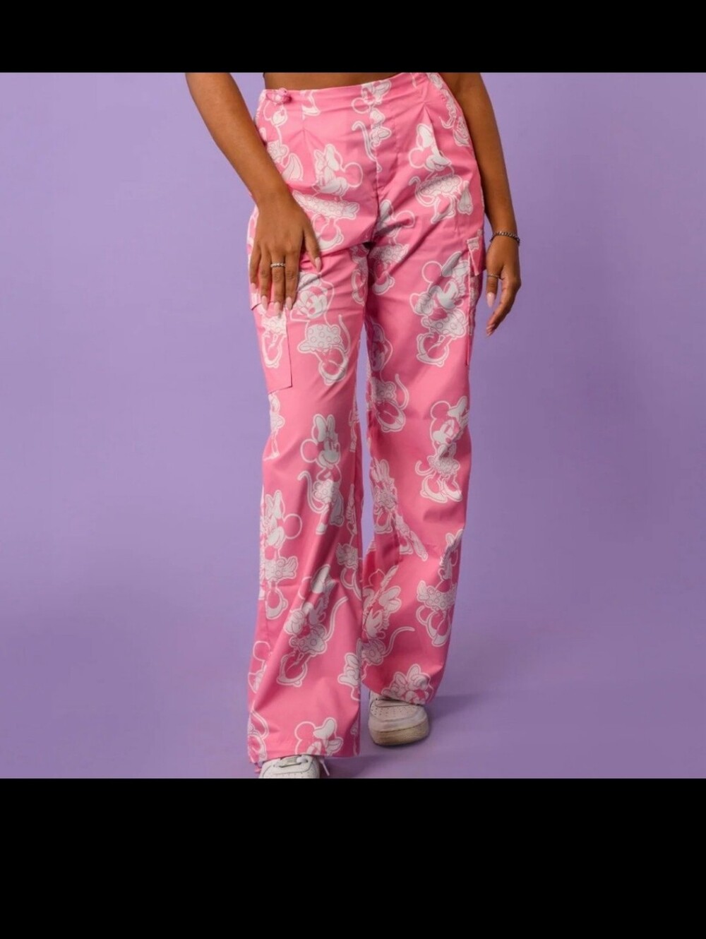 Cakeworthy Minnie Mouse Pants SIZE small pink white Womens wide leg